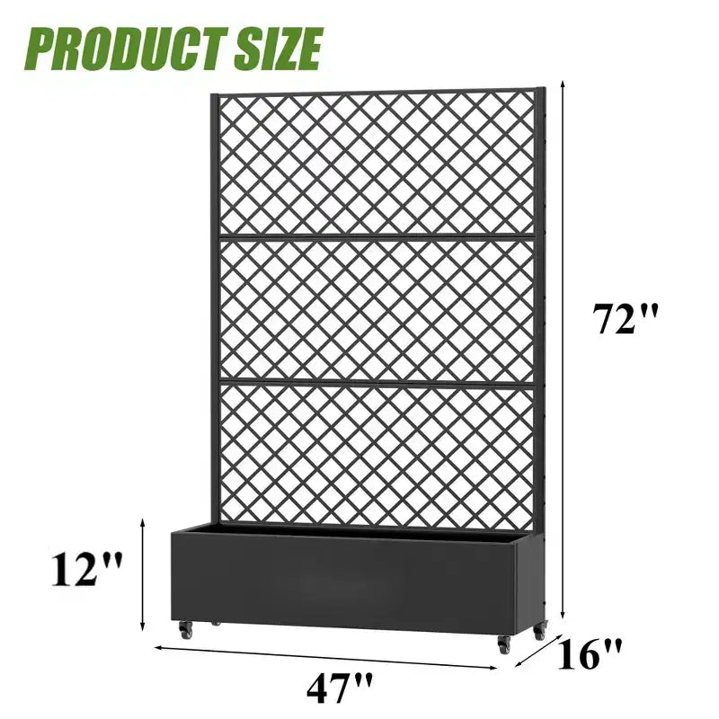 Metal Privacy Screen Trellis Planter with Raised Garden Bed Freestanding Privacy Screen Planter with Lockable Wheels Movable Outdoor Indoor Planter