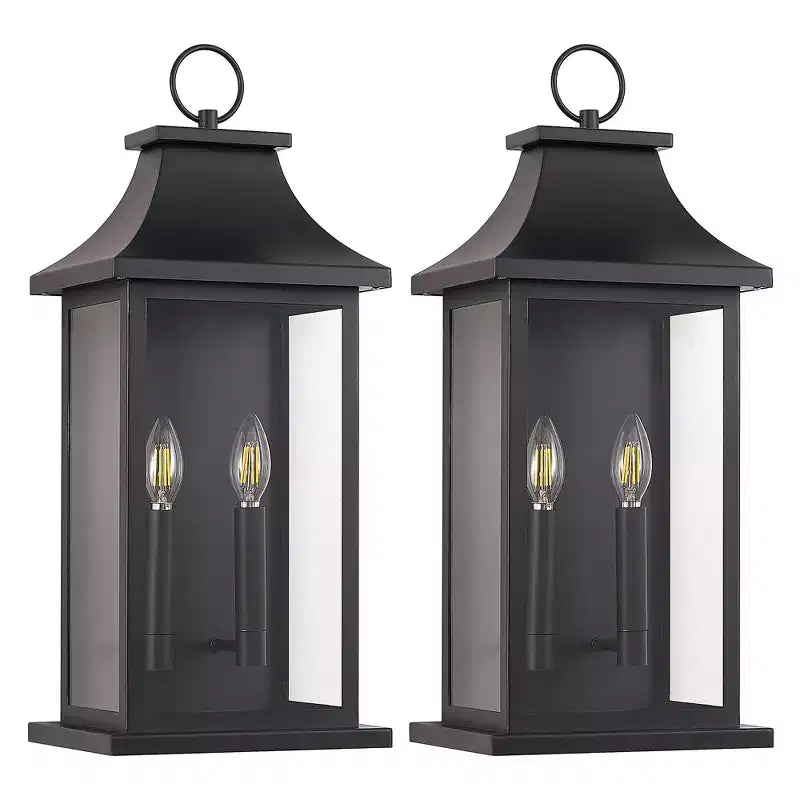 GDFStudio Aaron Modern Outdoor Iron Wall Lights (Set of 2)