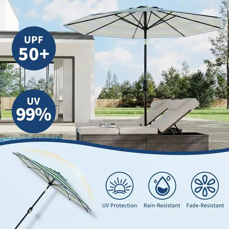 10FT Patio Umbrella - UV/Waterproof Market Parasol with 8 Ribs & Crank Tilt for Pool, Deck & Garden