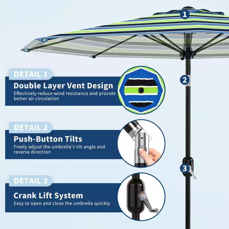 10FT Patio Umbrella - UV/Waterproof Market Parasol with 8 Ribs & Crank Tilt for Pool, Deck & Garden