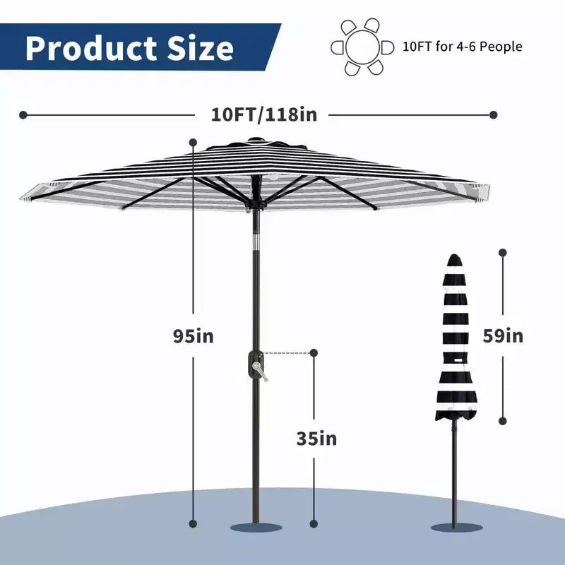 10FT Patio Umbrella - UV/Waterproof Market Parasol with 8 Ribs & Crank Tilt for Pool, Deck & Garden