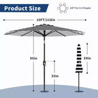 10FT Patio Umbrella - UV/Waterproof Market Parasol with 8 Ribs & Crank Tilt for Pool, Deck & Garden