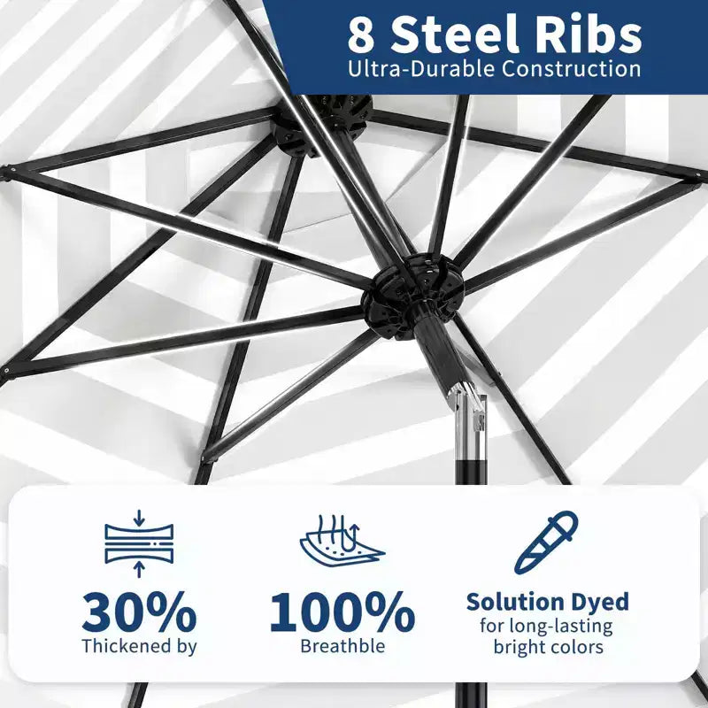10FT Patio Umbrella - UV/Waterproof Market Parasol with 8 Ribs & Crank Tilt for Pool, Deck & Garden
