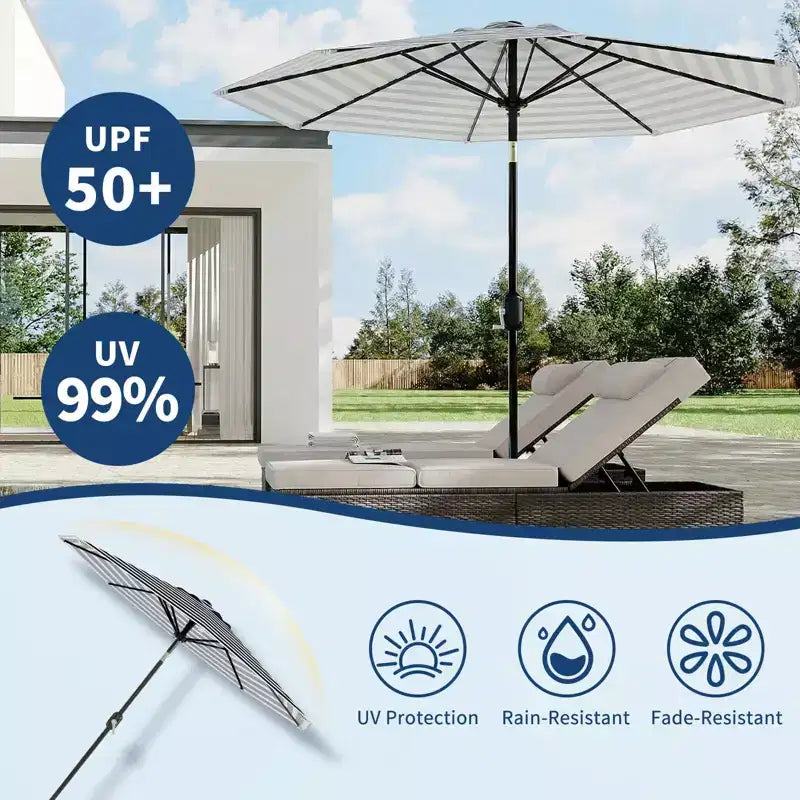 10FT Patio Umbrella - UV/Waterproof Market Parasol with 8 Ribs & Crank Tilt for Pool, Deck & Garden