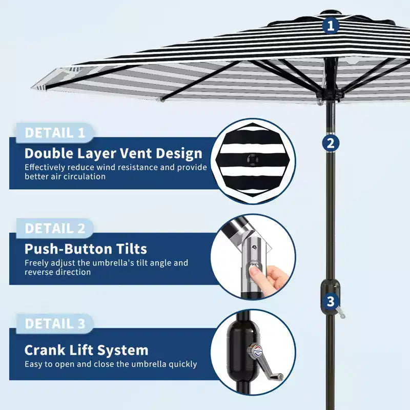 10FT Patio Umbrella - UV/Waterproof Market Parasol with 8 Ribs & Crank Tilt for Pool, Deck & Garden