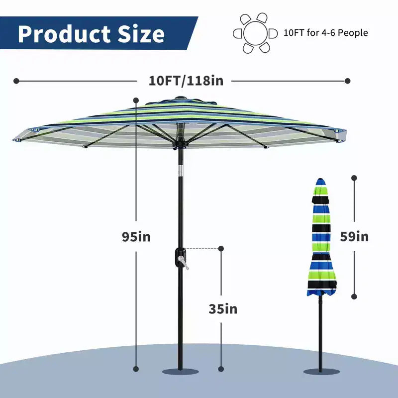 10FT Patio Umbrella - UV/Waterproof Market Parasol with 8 Ribs & Crank Tilt for Pool, Deck & Garden