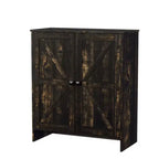 Karl Home 2-Door Barn Door Shoe Cabinet Black Square Handle Black Oak 31.6 Inch