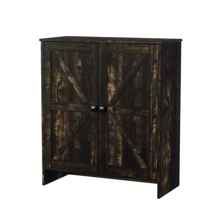 Karl Home 2-Door Barn Door Shoe Cabinet Black Square Handle Black Oak 31.6 Inch