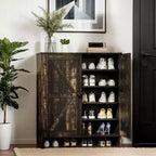 Karl Home 2-Door Barn Door Shoe Cabinet Black Square Handle Black Oak 31.6 Inch