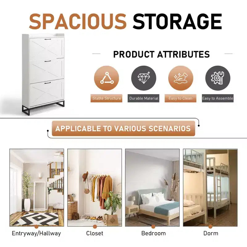 Karl Home 3-Drawer Barn Door Shoe Cabinet With Top Baffle