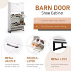 Karl Home 3-Drawer Barn Door Shoe Cabinet With Top Baffle