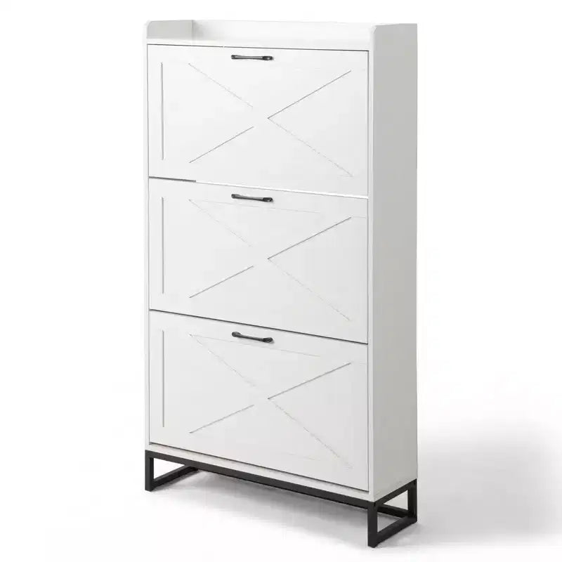 Karl Home 3-Drawer Barn Door Shoe Cabinet With Top Baffle