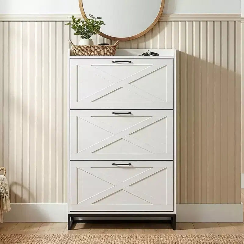 Karl Home 3-Drawer Barn Door Shoe Cabinet With Top Baffle