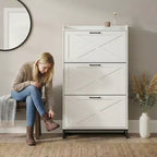 Karl Home 3-Drawer Barn Door Shoe Cabinet With Top Baffle