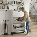 Karl Home 3-Drawer Barn Door Shoe Cabinet With Top Baffle