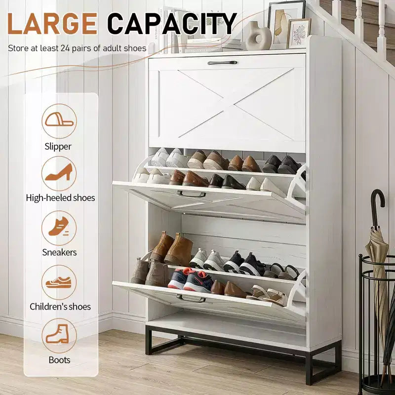 Karl Home 3-Drawer Barn Door Shoe Cabinet With Top Baffle
