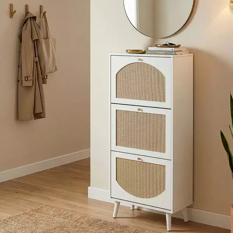 Karl Home Rattan Panel 3 Flip-Drawer Shoe Cabinet 21.26 W