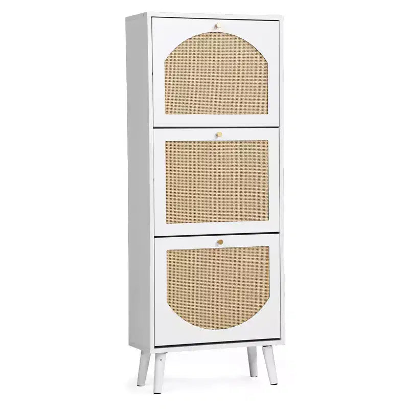 Karl Home Rattan Panel 3 Flip-Drawer Shoe Cabinet 21.26 W