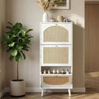 Karl Home Rattan Panel 3 Flip-Drawer Shoe Cabinet 21.26 W