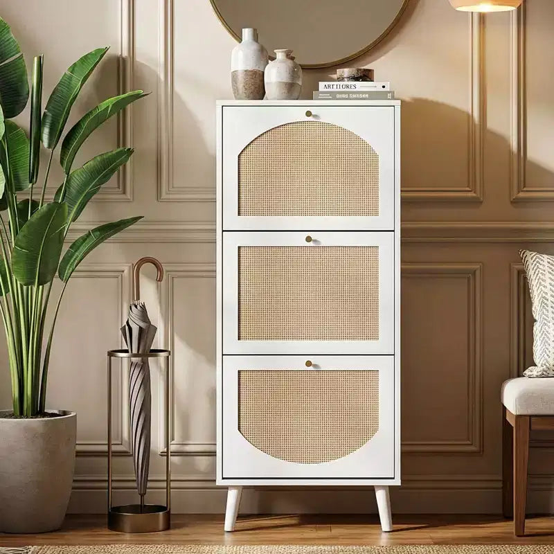Karl Home Rattan Panel 3 Flip-Drawer Shoe Cabinet 21.26 W