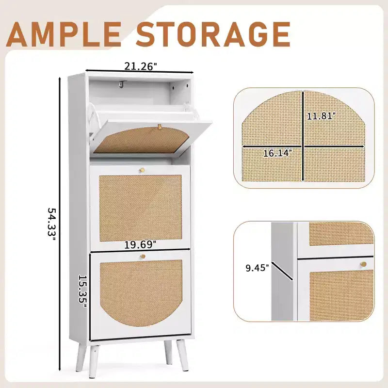 Karl Home Rattan Panel 3 Flip-Drawer Shoe Cabinet 21.26 W