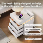 Designed for everyday convenience, this Nightstand with Built-In Charging Station and LED Lighting, 3-Drawer Sliding-Top Modern Bedside Table,.