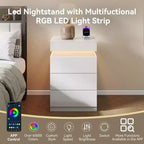 Designed for everyday convenience, this Nightstand with Built-In Charging Station and LED Lighting, 3-Drawer Sliding-Top Modern Bedside Table,.