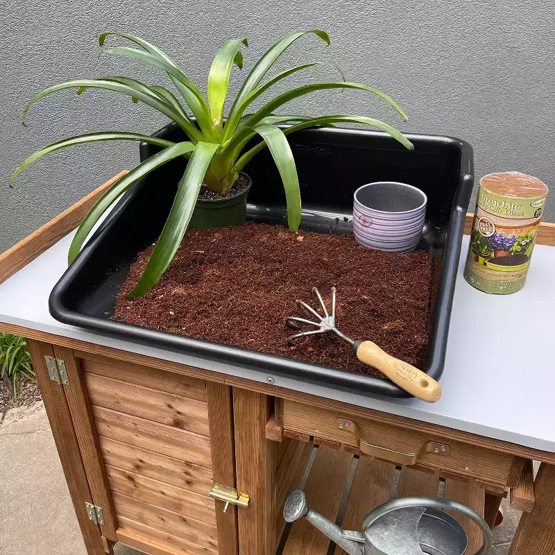 Garden Tidy Tray Gardening Set with Stainless Steel Hand Tools & Bamboo Handles, Multiple Tool Options & Colors