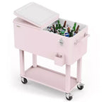 Karl Home 80 qt. Pink Outdoor Rolling Cooler Cart