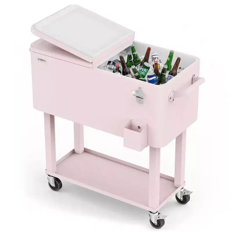 Karl Home 80 qt. Pink Outdoor Rolling Cooler Cart