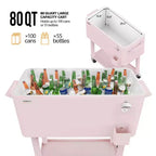 Karl Home 80 qt. Pink Outdoor Rolling Cooler Cart