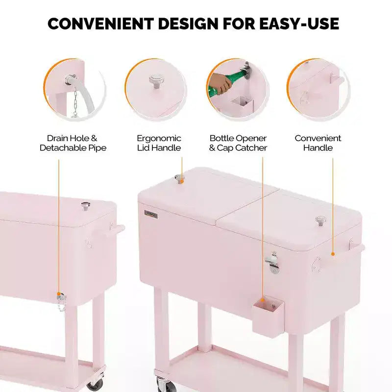 Karl Home 80 qt. Pink Outdoor Rolling Cooler Cart