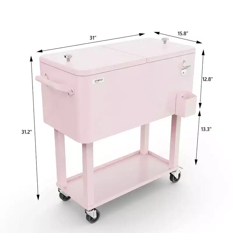 Karl Home 80 qt. Pink Outdoor Rolling Cooler Cart