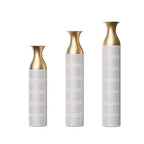 NAYSAYE Set of 3 Large Glazed Floor Vases, Sophisticated Metallic Finish for Modern Home Decor & Stunning Interior Accents, White PU, 20.68*6*35.89