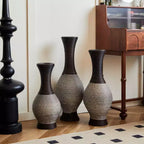 NAYSAYE Set of 3 Handcrafted Woven Floor Vases, Elegant Desktop & Standing Decor for Classic Modern Home Styling, Brown white, 22.16*10.51*29.86