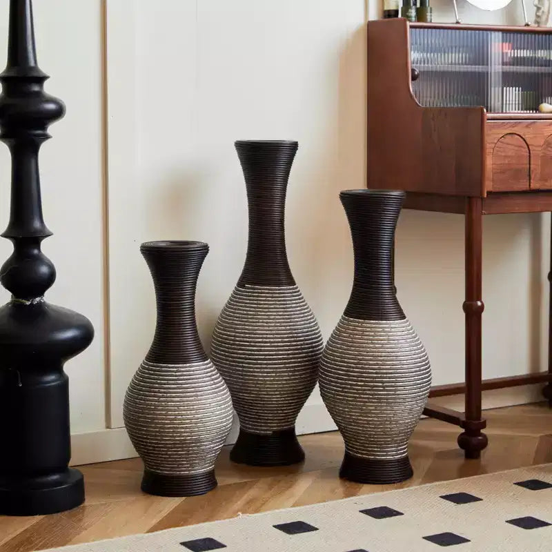 NAYSAYE Set of 3 Handcrafted Woven Floor Vases, Elegant Desktop & Standing Decor for Classic Modern Home Styling, Brown white, 22.16*10.51*29.86