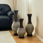 NAYSAYE Set of 3 Handcrafted Woven Floor Vases, Elegant Desktop & Standing Decor for Classic Modern Home Styling, Brown white, 22.16*10.51*29.86