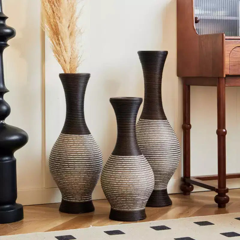 NAYSAYE Set of 3 Handcrafted Woven Floor Vases, Elegant Desktop & Standing Decor for Classic Modern Home Styling, Brown white, 22.16*10.51*29.86
