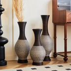NAYSAYE Set of 3 Handcrafted Woven Floor Vases, Elegant Desktop & Standing Decor for Classic Modern Home Styling, Brown white, 22.16*10.51*29.86