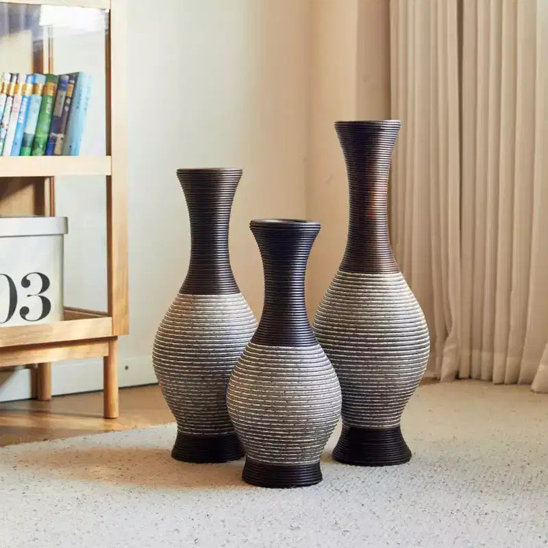 NAYSAYE Set of 3 Handcrafted Woven Floor Vases, Elegant Desktop & Standing Decor for Classic Modern Home Styling, Brown white, 22.16*10.51*29.86
