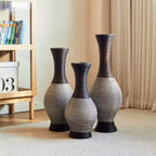 NAYSAYE Set of 3 Handcrafted Woven Floor Vases, Elegant Desktop & Standing Decor for Classic Modern Home Styling, Brown white, 22.16*10.51*29.86