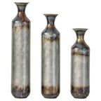 NAYSAYE 3-Piece Droplet Shaped Metal Floor Vases, Modern Glazed Decorative Vases For Elegant Home Decor, Gold and White, 21.25*7.8*30.9