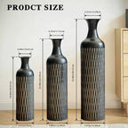 NAYSAYE Decorative Metal Vases Set of 3, Tall Floor Vases with Textured Pattern for Modern Home Living Room Decor, Black, 36.2*9.64*9.64