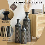 NAYSAYE Decorative Metal Vases Set of 3, Tall Floor Vases with Textured Pattern for Modern Home Living Room Decor, Black, 36.2*9.64*9.64