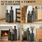 NAYSAYE Decorative Metal Vases Set of 3, Tall Floor Vases with Textured Pattern for Modern Home Living Room Decor, Black, 36.2*9.64*9.64
