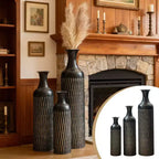 NAYSAYE Decorative Metal Vases Set of 3, Tall Floor Vases with Textured Pattern for Modern Home Living Room Decor, Black, 36.2*9.64*9.64