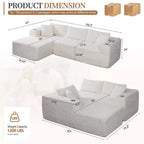 Celebalcony 103 Boneless Modular Sectional Sofa, L-Shaped Chaise with 2 Cup Holders, Plush Corduroy Cloud Couches for Living Room, No Assembly