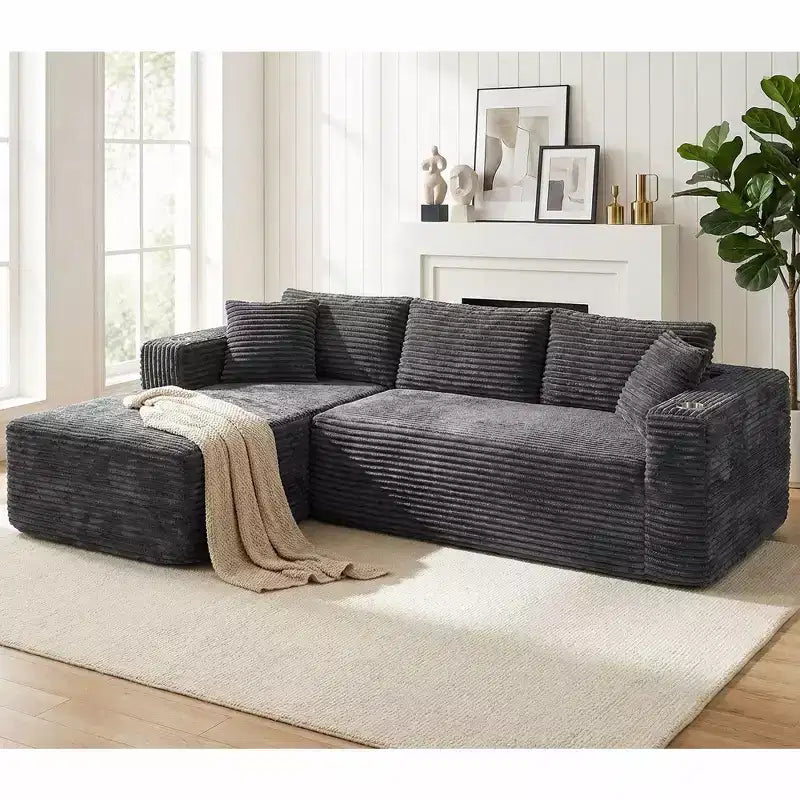 Celebalcony 103 Boneless Modular Sectional Sofa, L-Shaped Chaise with 2 Cup Holders, Plush Corduroy Cloud Couches for Living Room, No Assembly