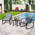 3-Piece Outdoor Rocking Bistro Set, Patio Furniture w/ 2 Breathable Textilene Chairs & Coffee Table for Small Balcony, Deck & Poolside