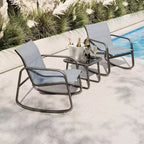 3-Piece Outdoor Rocking Bistro Set, Patio Furniture w/ 2 Breathable Textilene Chairs & Coffee Table for Small Balcony, Deck & Poolside